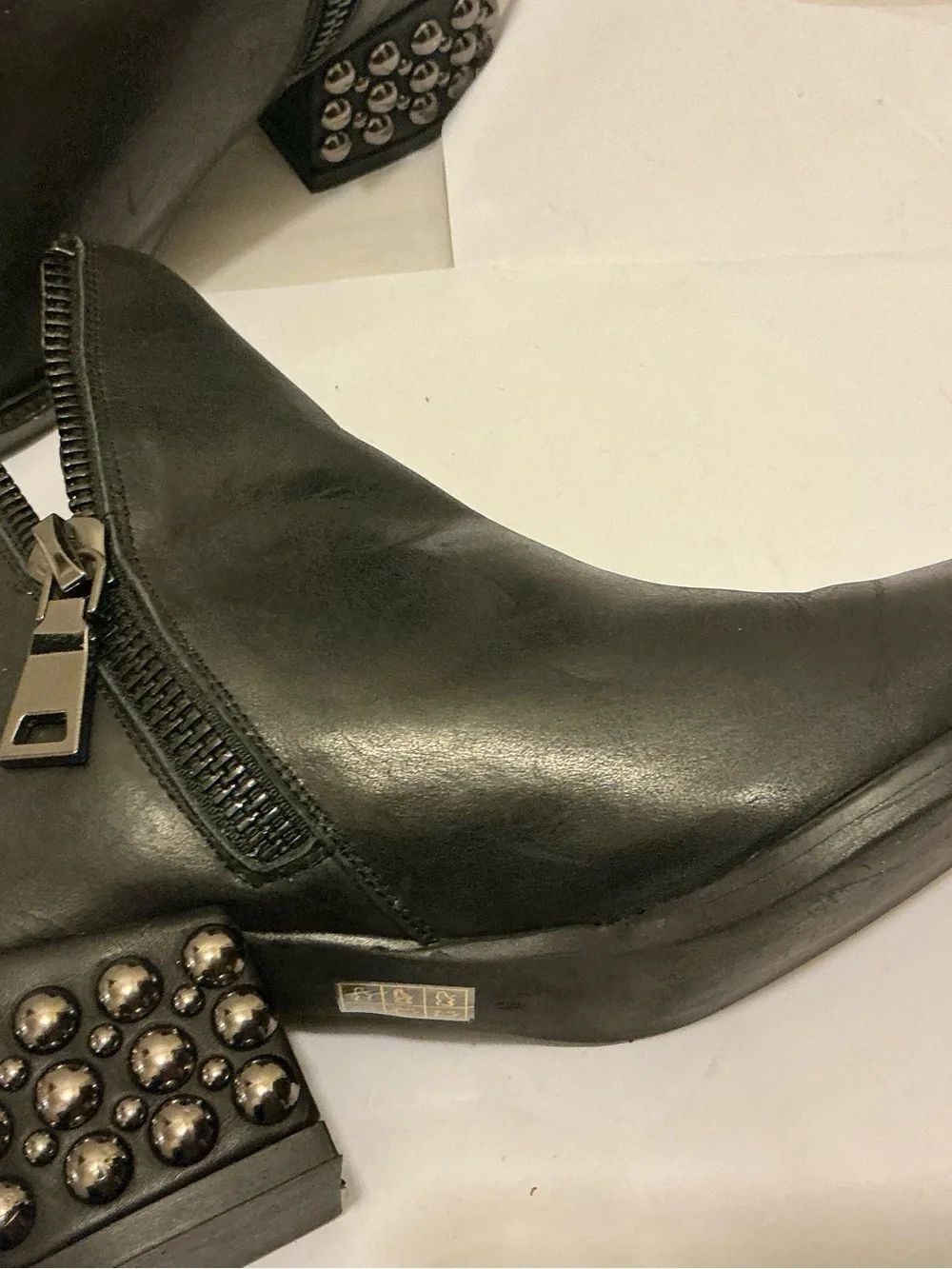 Jeffrey Campbell Black Leather Ankle Boot with Studded Heel double zip - Picture 12 of 13